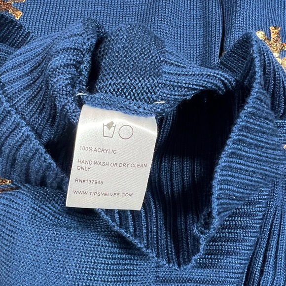 ~ NWOT ~ Tipsy Elves ~ Women's Blue Golden Snowflake Sweater Dress ~ Large - Picture 4 of 4